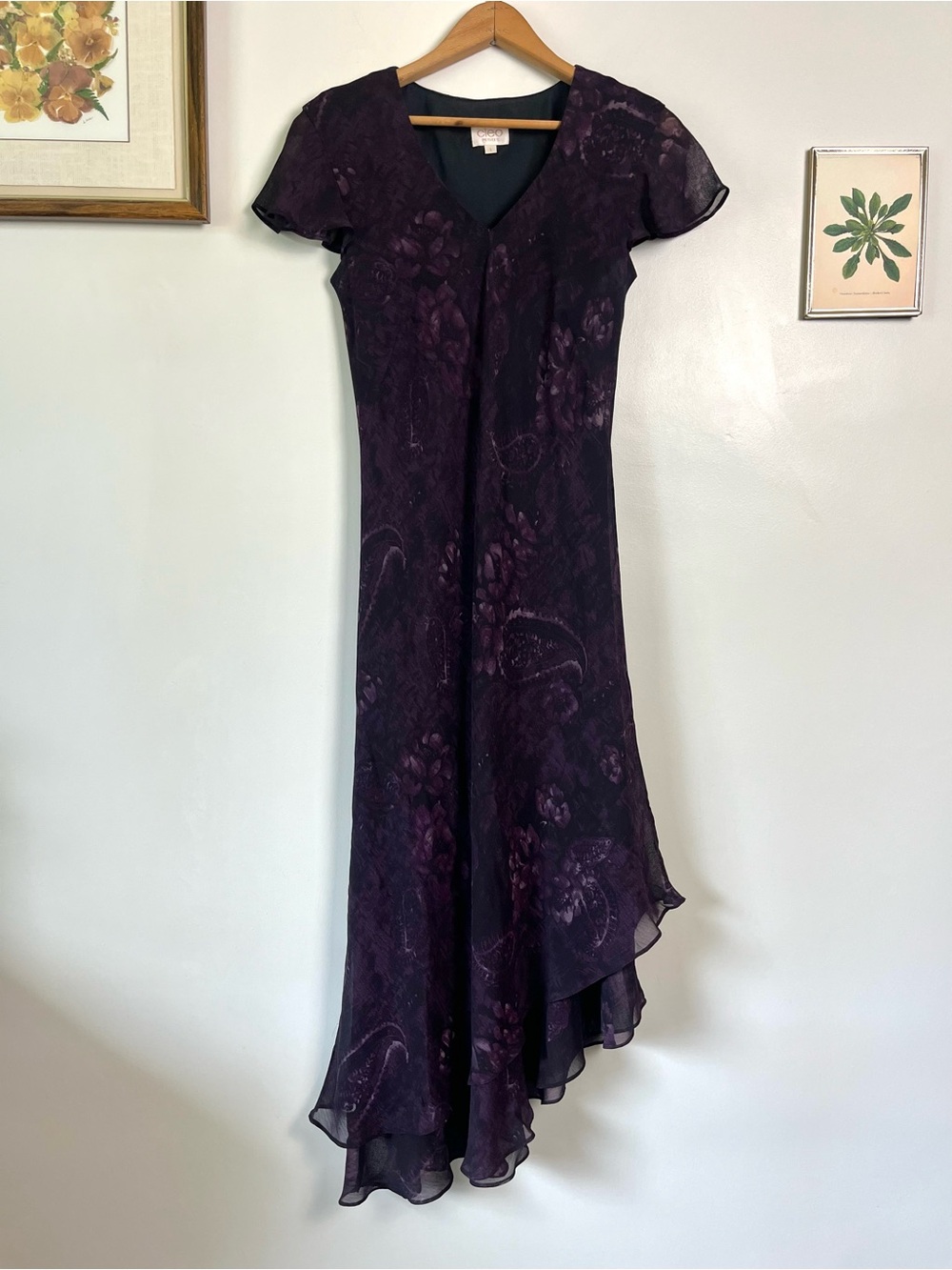 Vintage Cleo Plum Asymmetrical Fairy Maxi Dress Size 4
